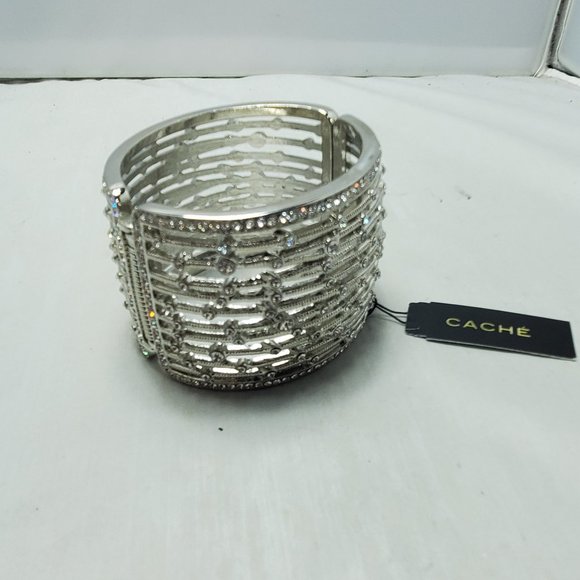 Cache rhinestone silver hinged metal bangle bracelet - Picture 1 of 8